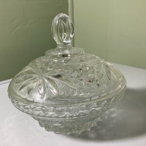 1960's Anchor Hocking USA Clear Pressed Glass "Star of David" Lidded Candy Jar